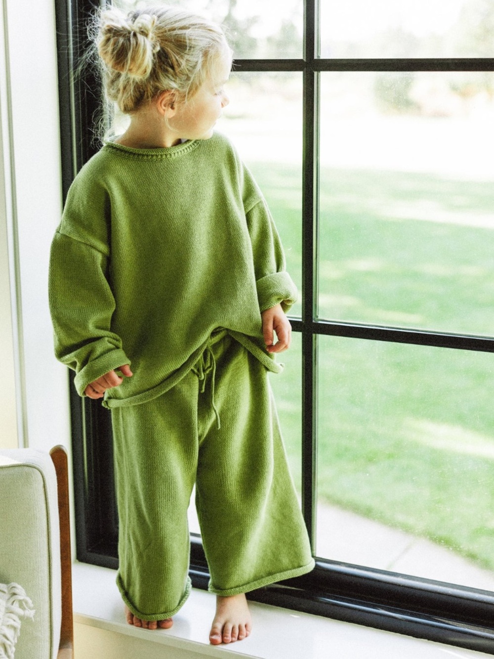 Fostered Collection Raw Hem Knit Set Pea Green 2T